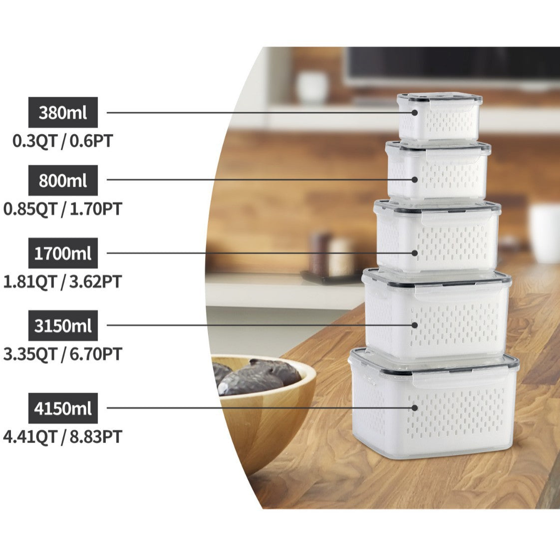 Double-layer Draining Plastic Food Storage Container Set