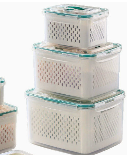 Double-layer Draining Plastic Food Storage Container Set