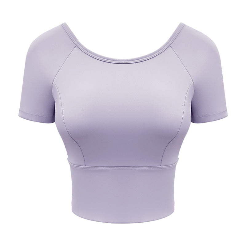 Yoga Clothes Women's Mesh Cross Back Short Sleeve Workout Top