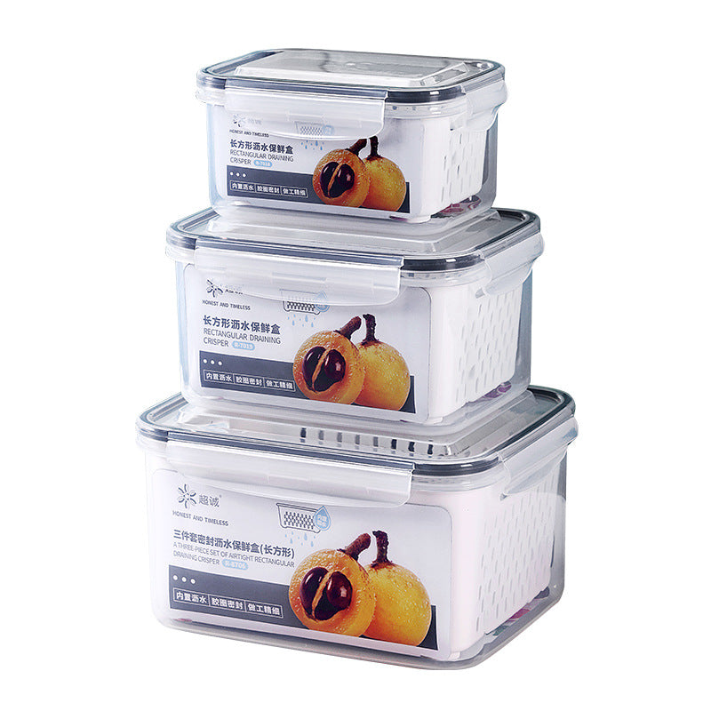Double-layer Draining Plastic Food Storage Container Set