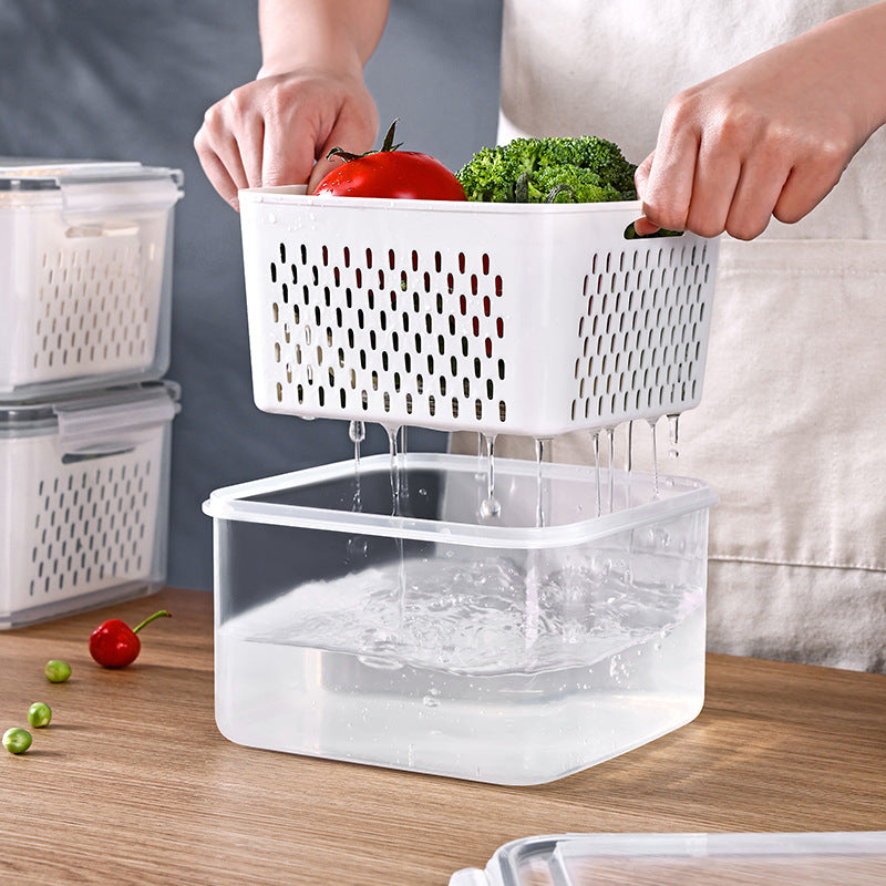 Double-layer Draining Plastic Food Storage Container Set