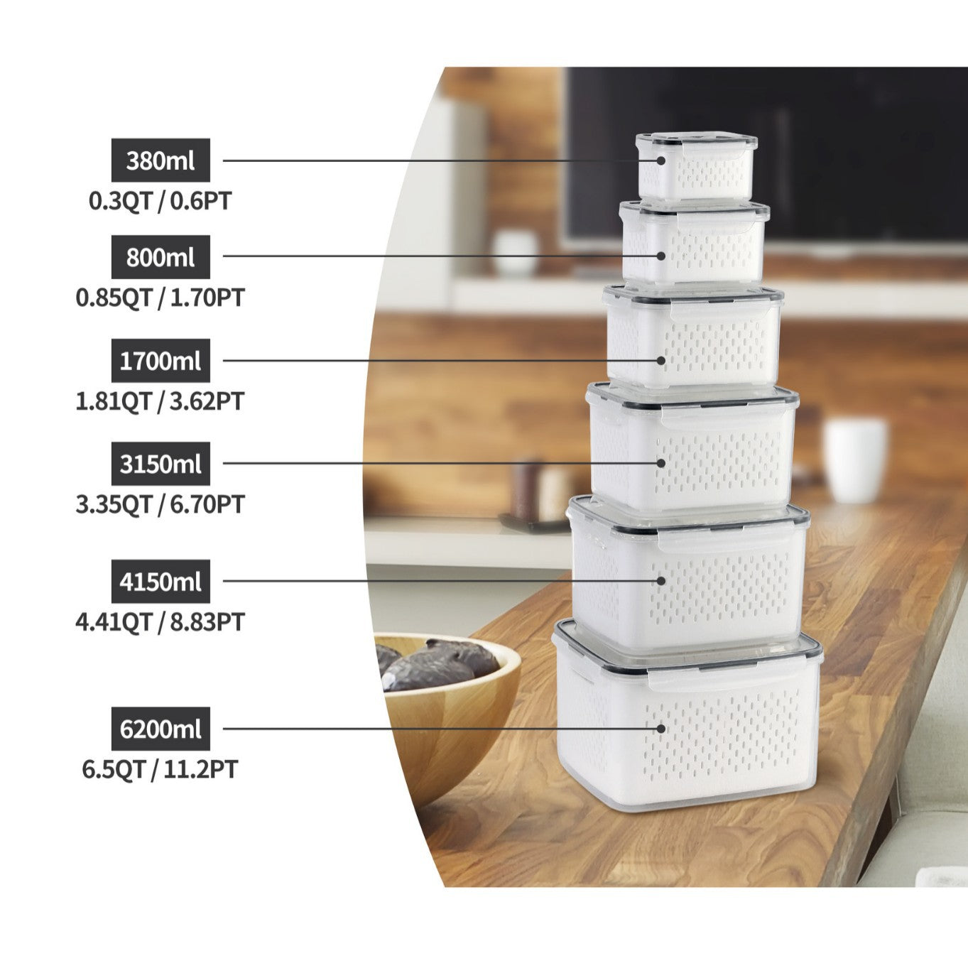 Double-layer Draining Plastic Food Storage Container Set