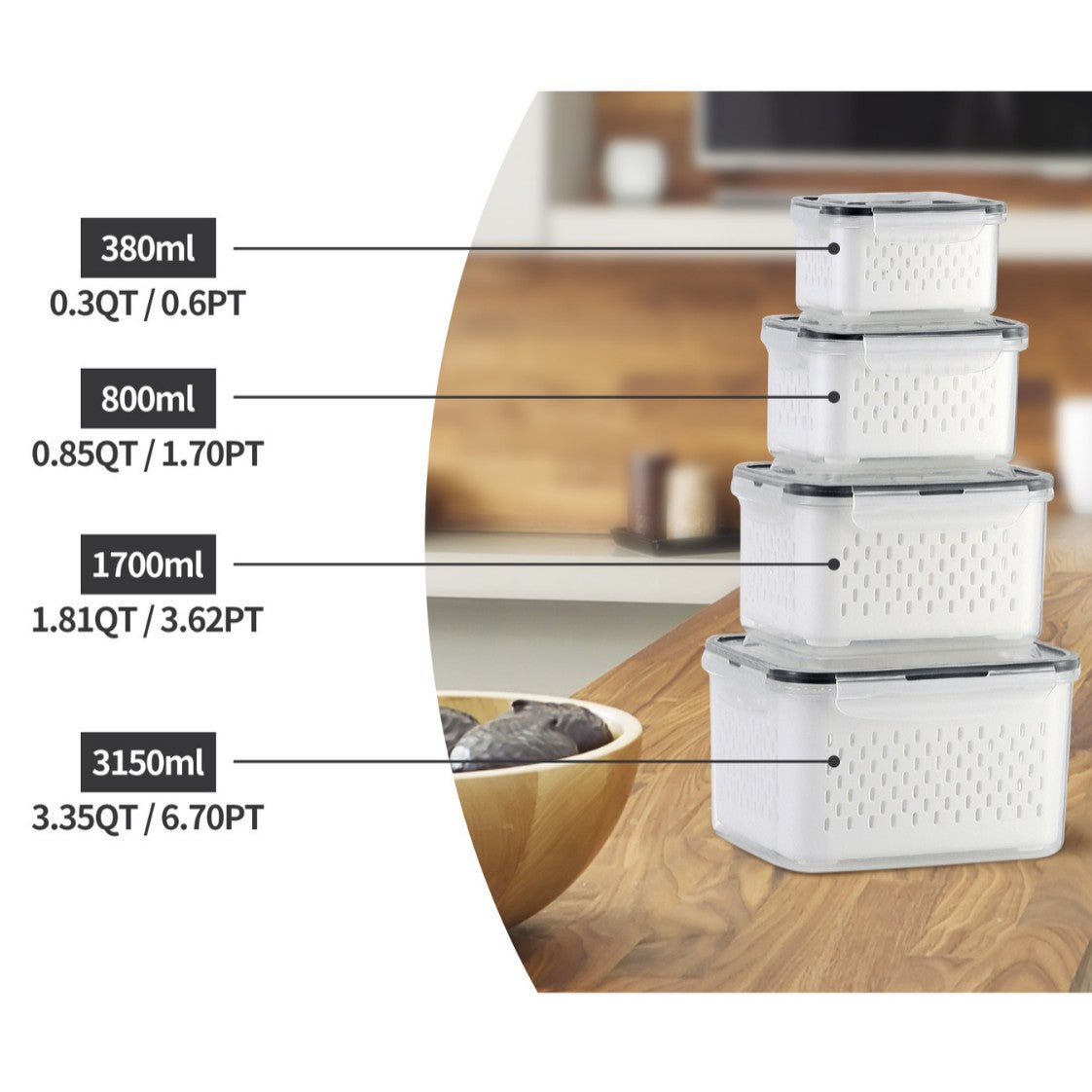 Double-layer Draining Plastic Food Storage Container Set