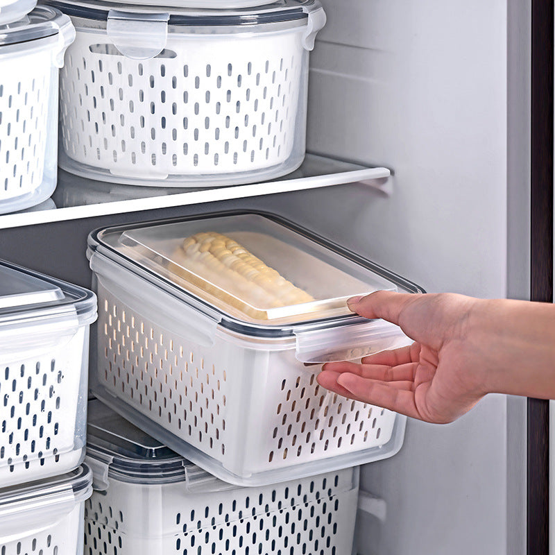Double-layer Draining Plastic Food Storage Container Set