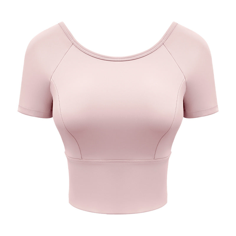 Yoga Clothes Women's Mesh Cross Back Short Sleeve Workout Top